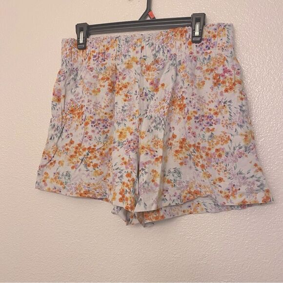 H&M Linen viscose Blend Pull On Shorts hi rise micro floral print pockets size M - Picture 2 of 12